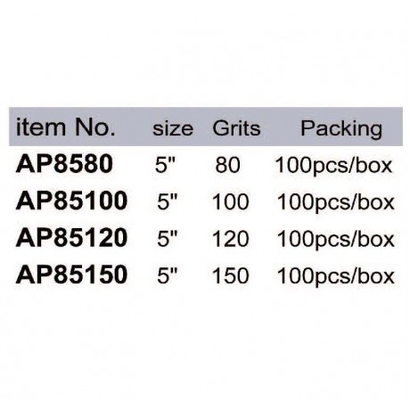 5" Abrasive Paper 8-Hole, Hook-Loop Back AP85