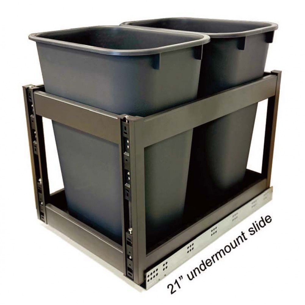 21" Soft-Close Heavy-Duty Alum Frame Undermount Slide Pull Out Double Trash Bin 35L